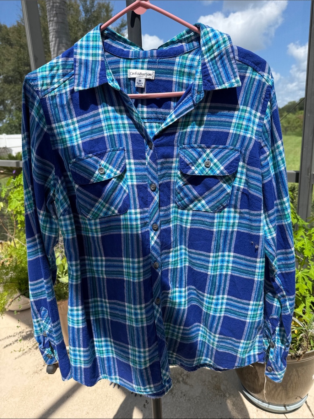 croft & barrow cotton Blue and Aqua Plaid Button-Down Shirt